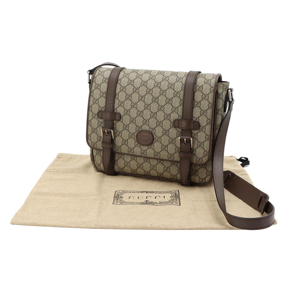 GG Supreme Messenger Shoulder Bag Leather Beige Brown 658542