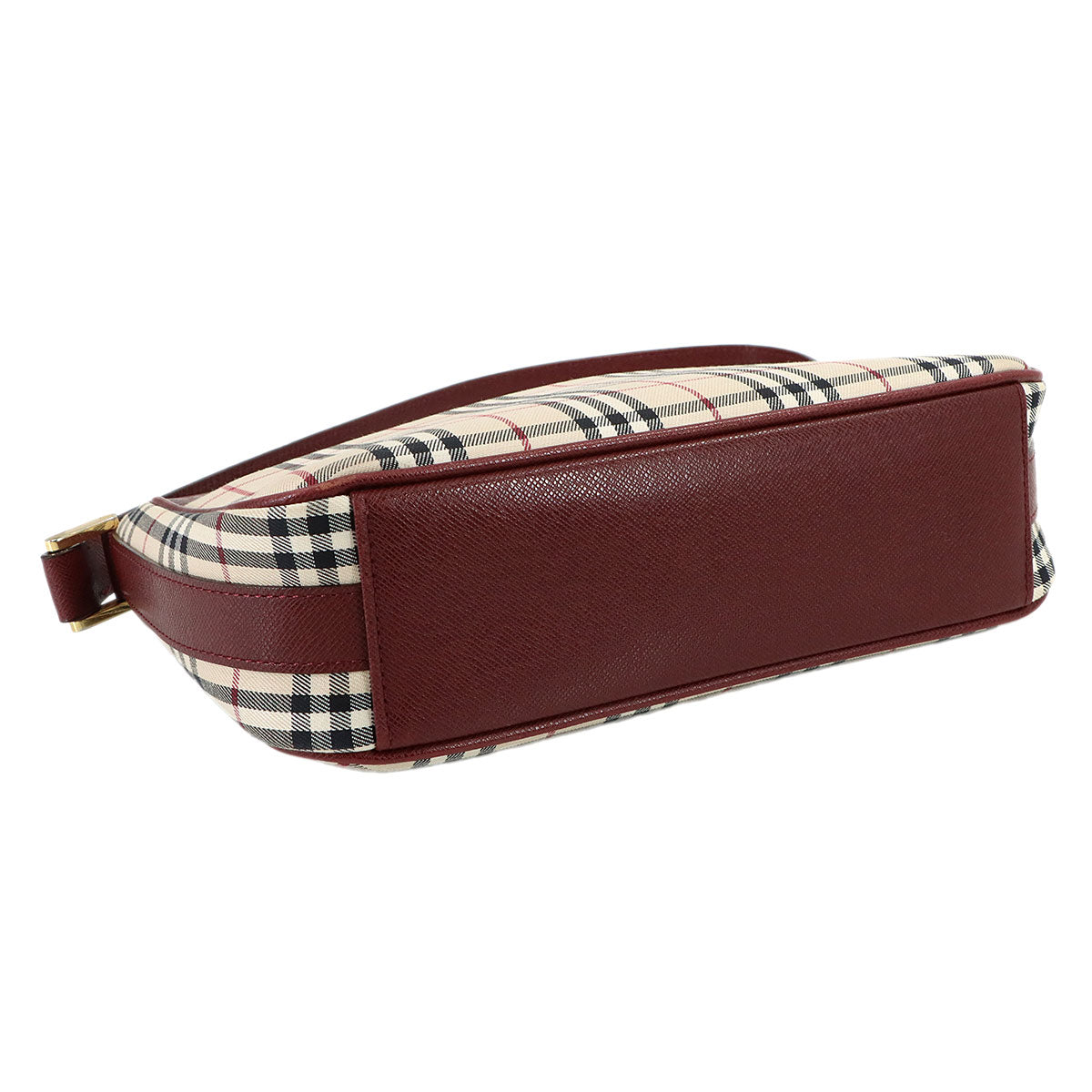 Shoulder Bag Canvas Leather Beige Bordeaux Plaid Purse