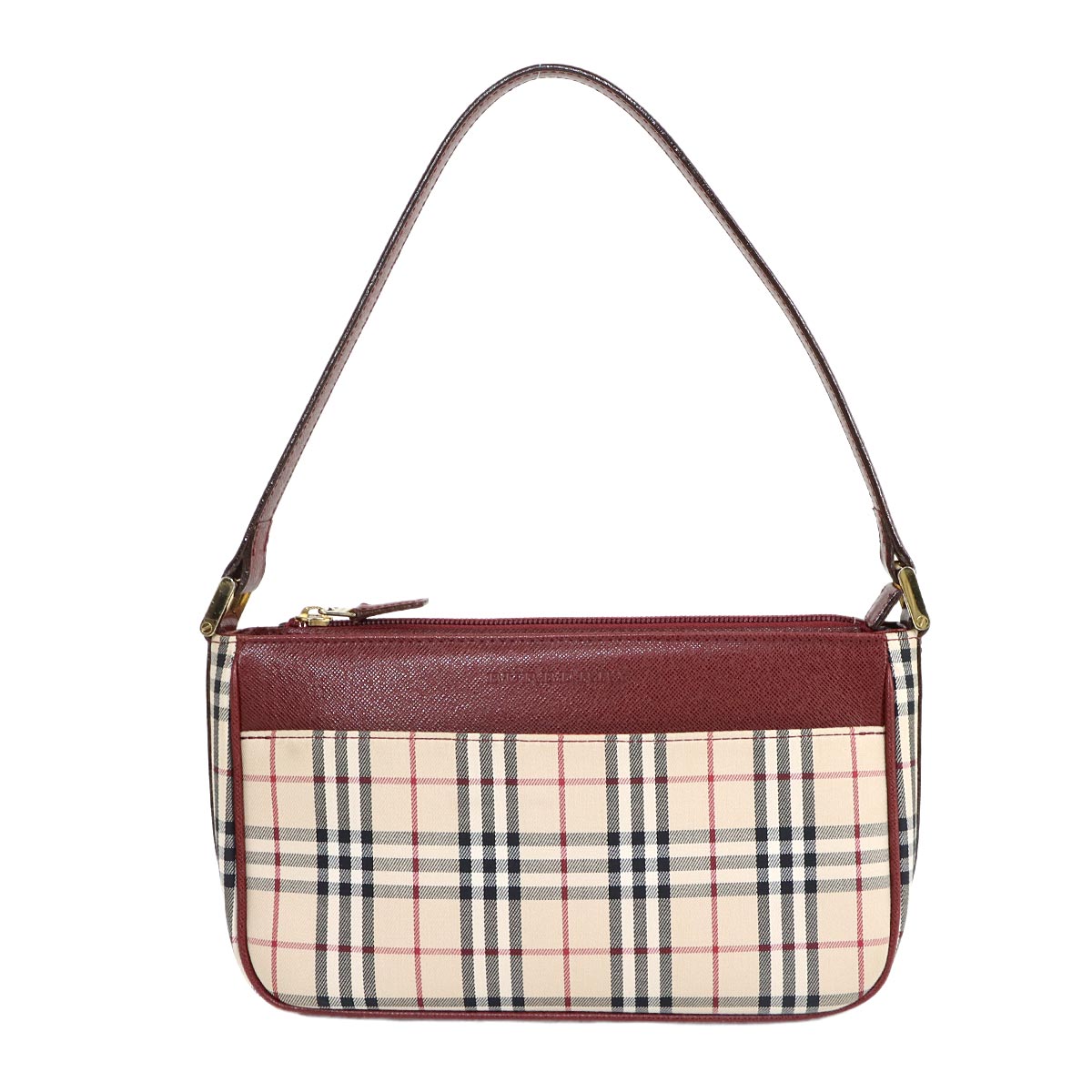 Shoulder Bag Canvas Leather Beige Bordeaux Plaid Purse