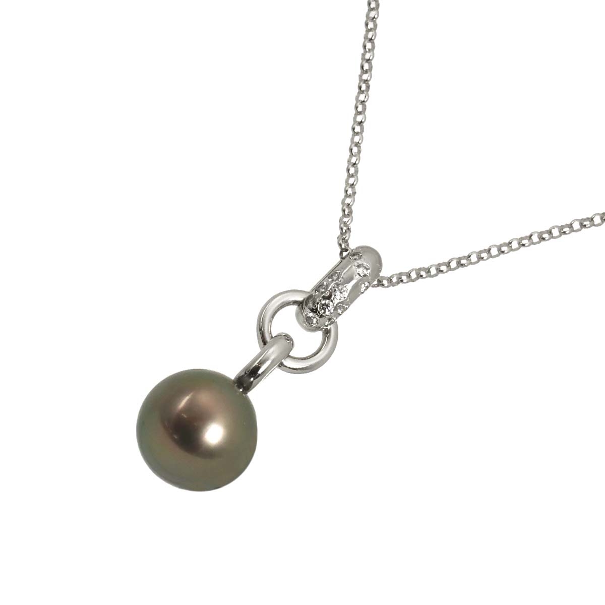 Black Pearl 12.5mm Diamond 0.15ct Necklace 18K WG 750