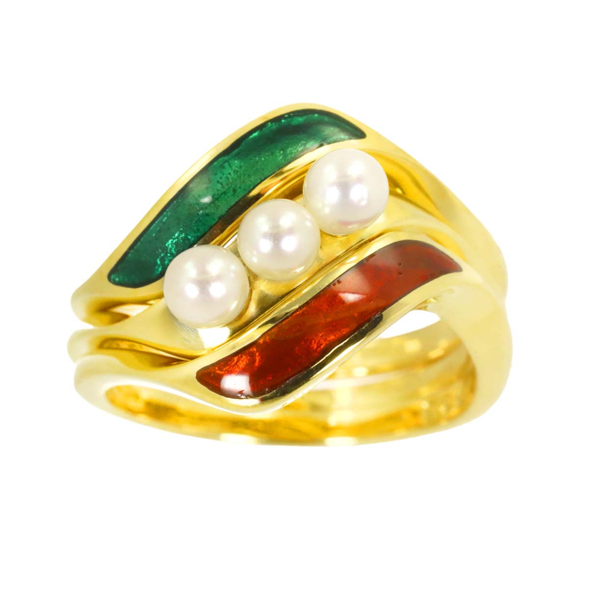 Baby Pearl 3.5mm Enamel Ring 18K YG 750 Size5.25(US)