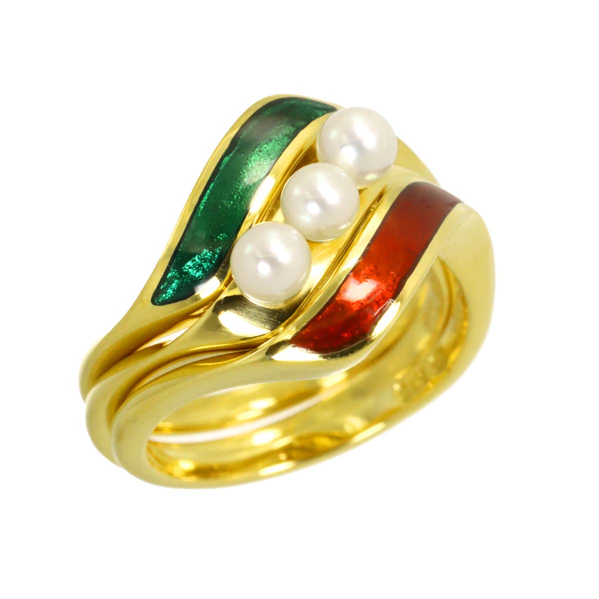 Baby Pearl 3.5mm Enamel Ring 18K YG 750 Size5.25(US)