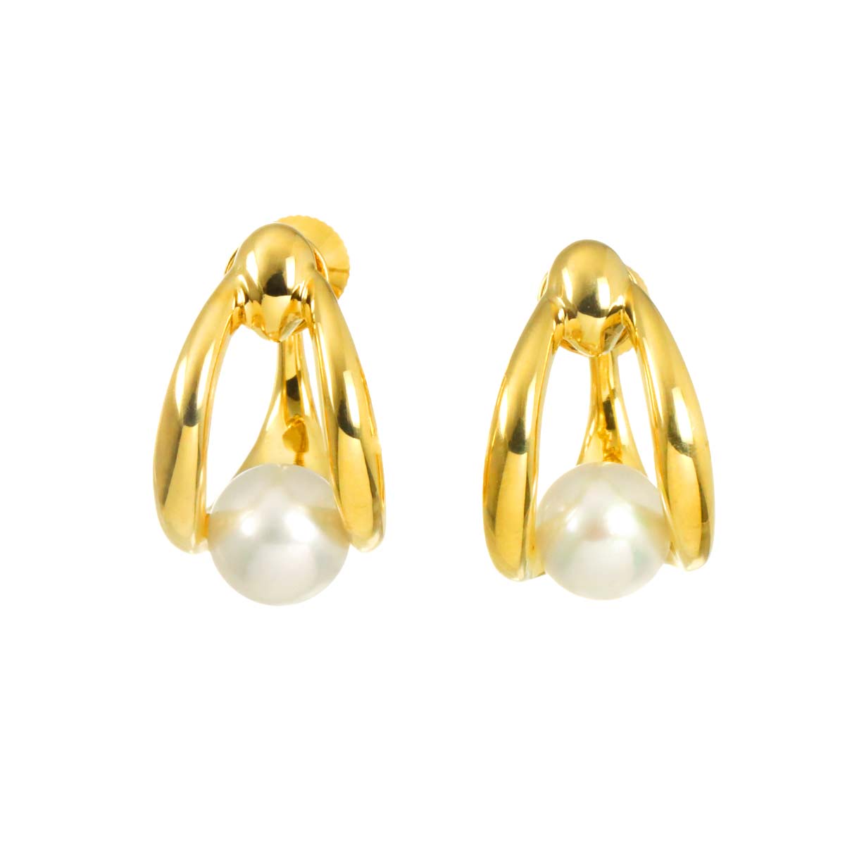 Akoya Pearl 6.5mm Earrings Clip on 18K Yellow Gold 750