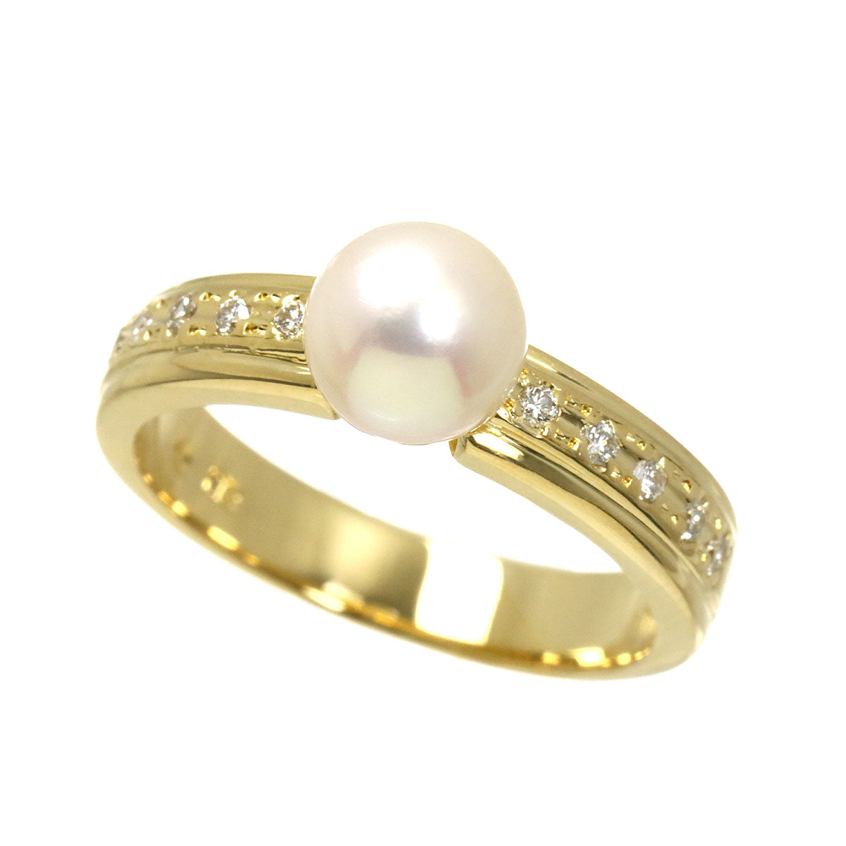 Akoya Pearl Diamond 0.10ct Ring 18K YG Size5.5-5.75(US)