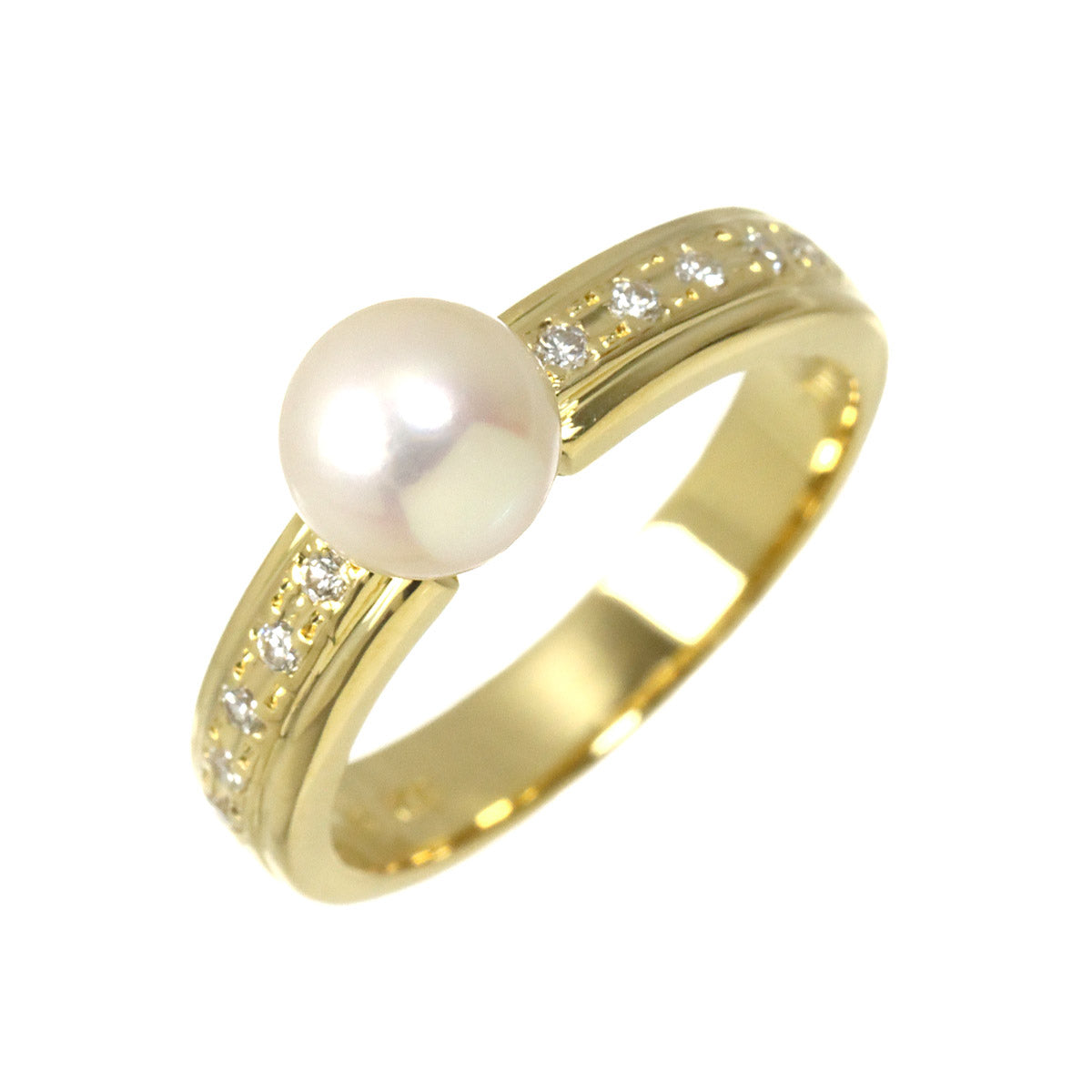 Akoya Pearl Diamond 0.10ct Ring 18K YG Size5.5-5.75(US)