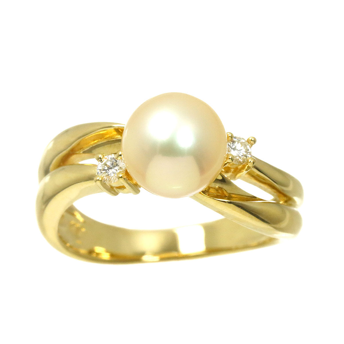 Akoya Pearl Diamond 0.07ct Ring 18K YG Size5.25(US)