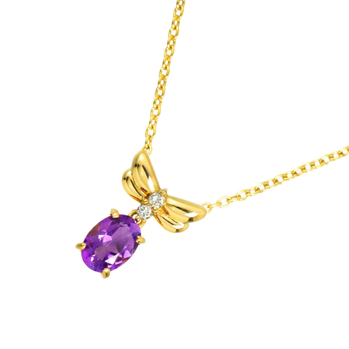 Amethyst Diamond 0.04ct Necklace K18 Yellow Gold 750