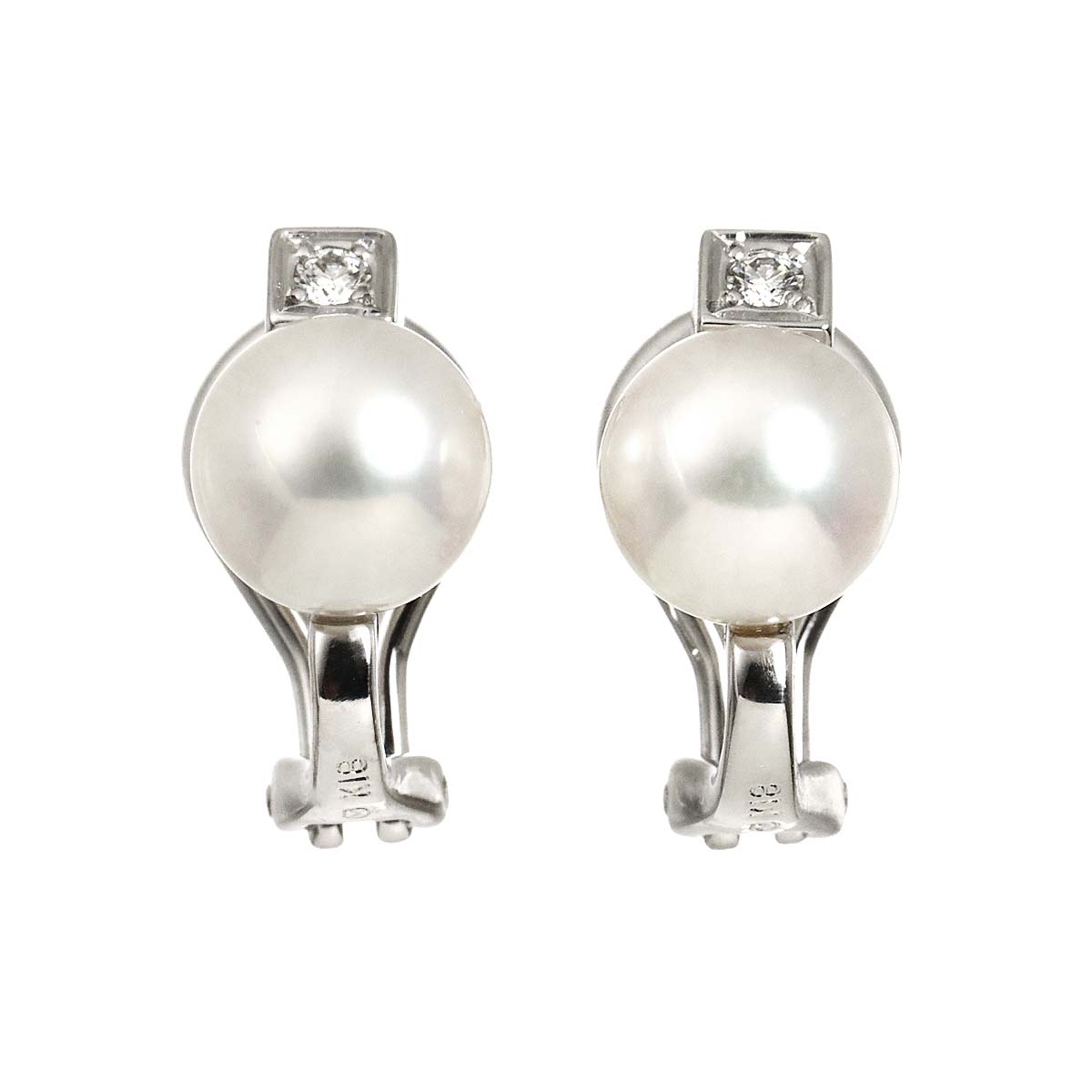Akoya Pearl 7.2mm Diamond Earrings Clip on 18K WG 750