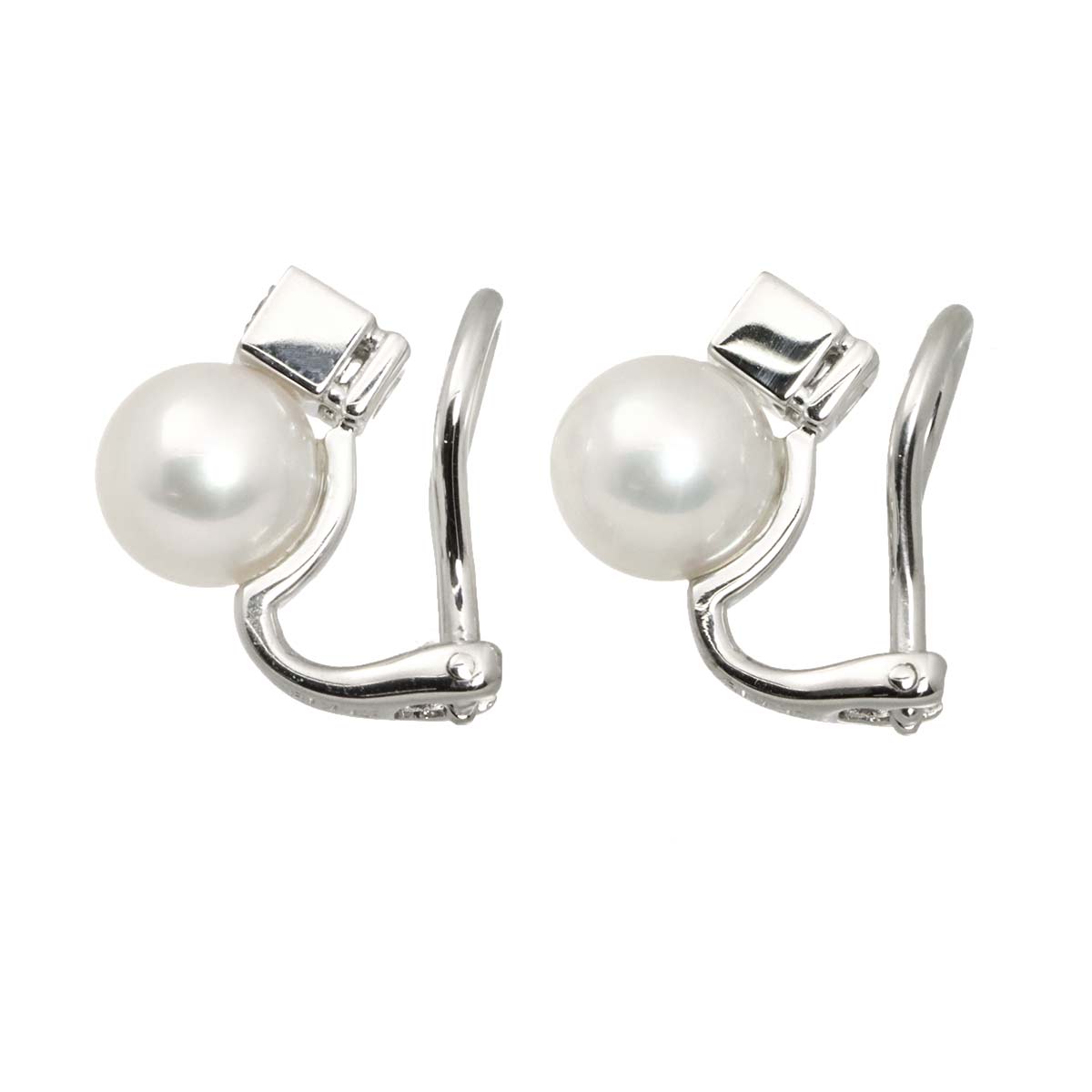 Akoya Pearl 7.2mm Diamond Earrings Clip on 18K WG 750