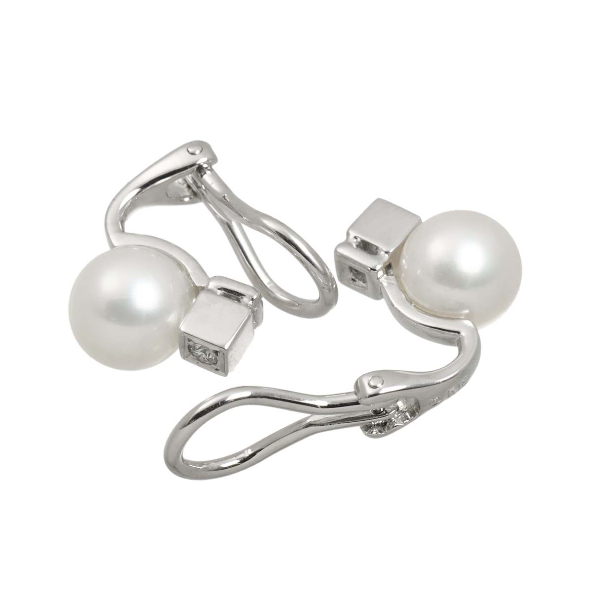 Akoya Pearl 7.2mm Diamond Earrings Clip on 18K WG 750