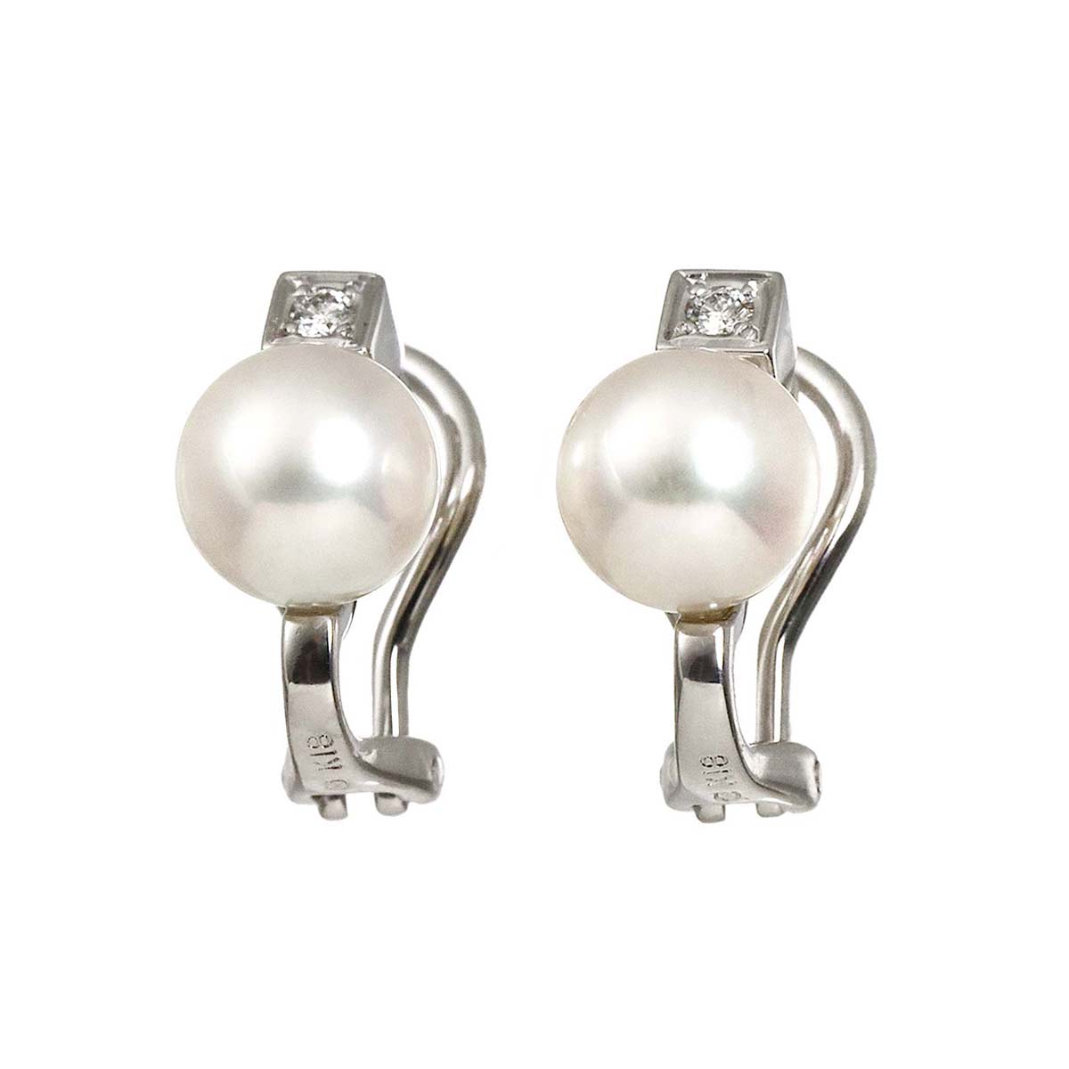 Akoya Pearl 7.2mm Diamond Earrings Clip on 18K WG 750