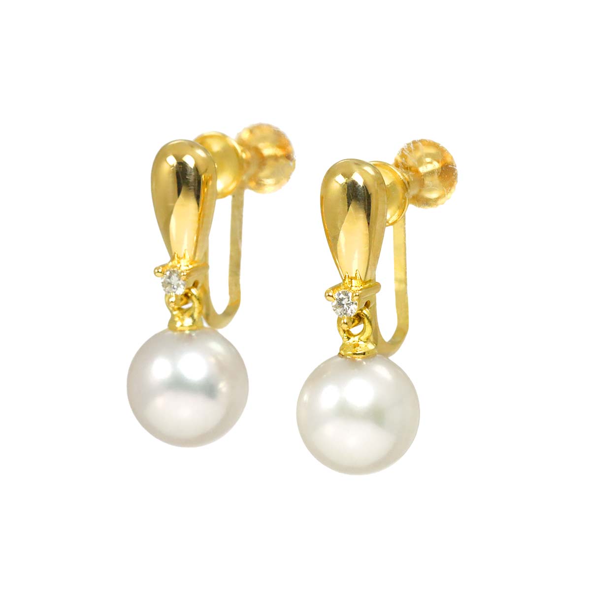 Akoya Pearl 6.9mm Diamond 0.01ct/0.01ct Earrings 18K YG 750