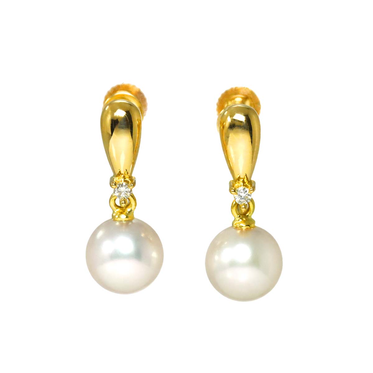 Akoya Pearl 6.9mm Diamond 0.01ct/0.01ct Earrings 18K YG 750
