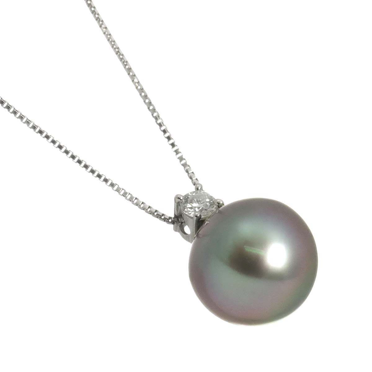 Black Pearl 10.8mm Diamond 0.11ct Necklace 18K WG 750