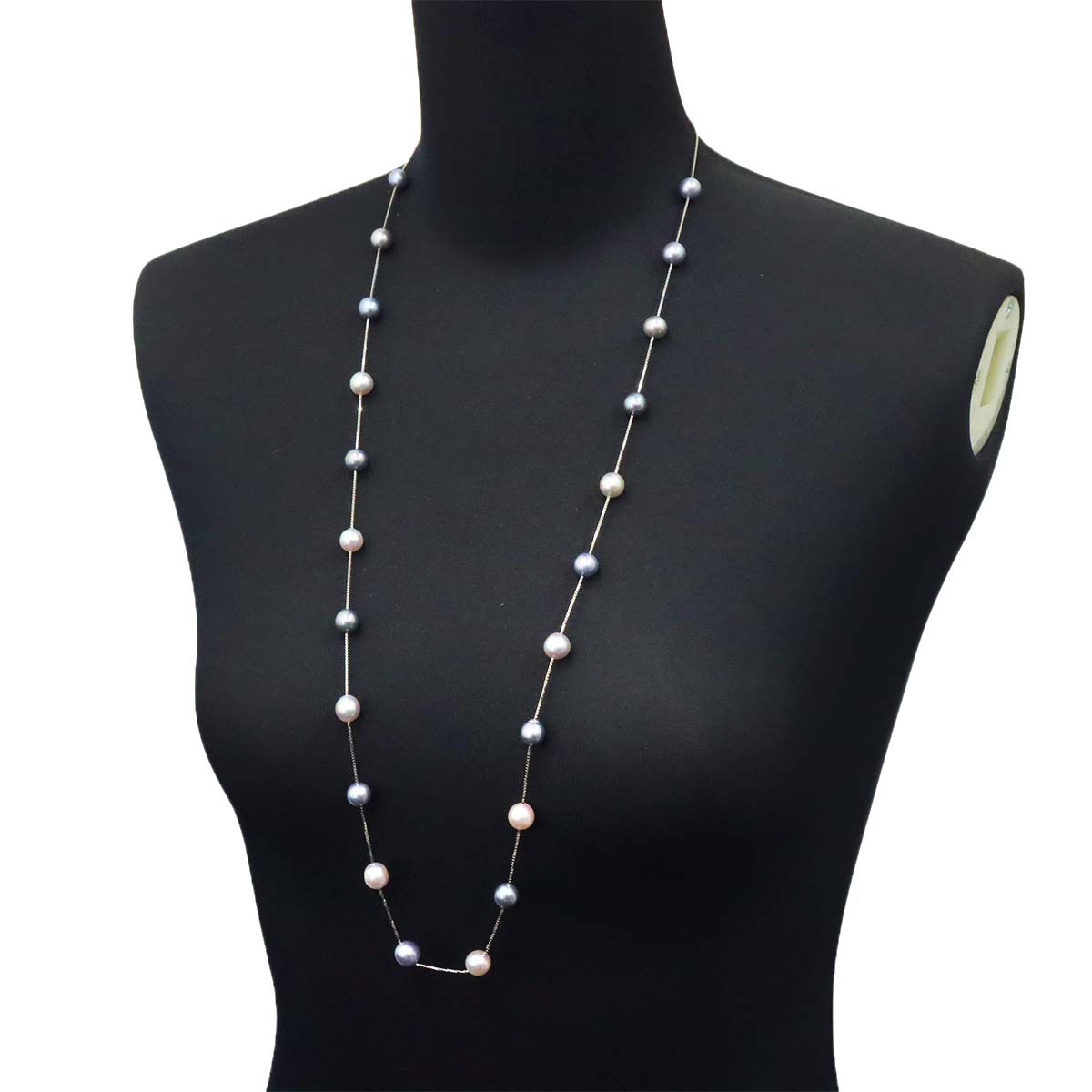 Akoya Pearl 9.0-8.0mm Long Necklace 18K White Gold 750