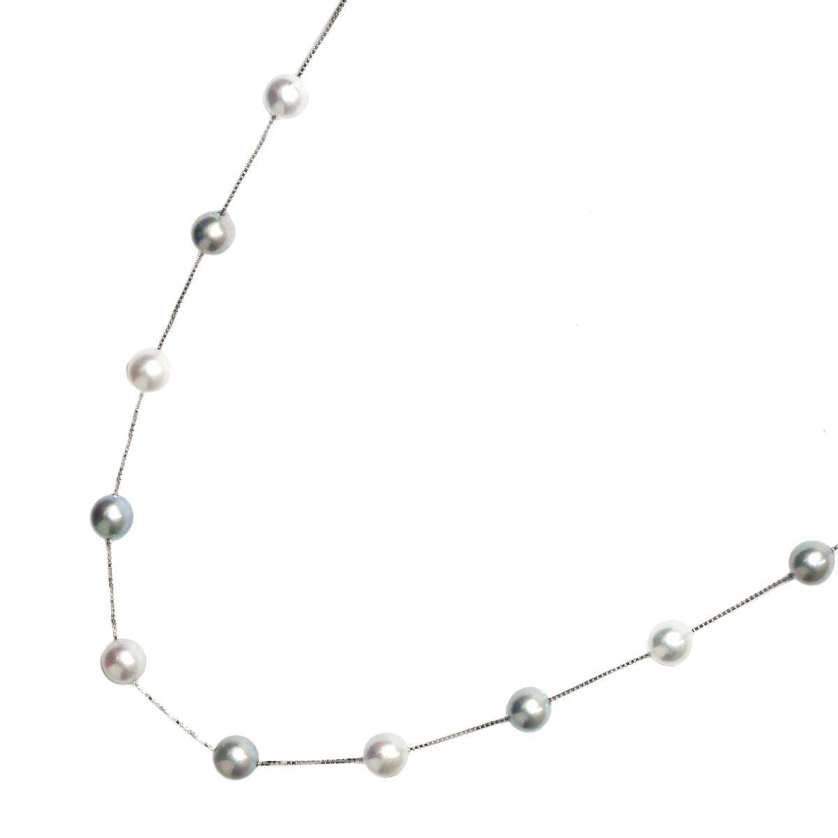 Akoya Pearl 9.0-8.0mm Long Necklace 18K White Gold 750