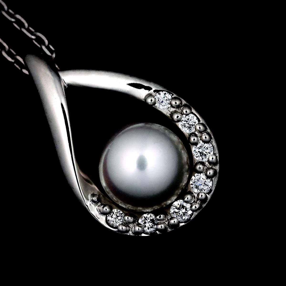 Baby Pearl 4.6mm Diamond Necklace Pt Plarinum