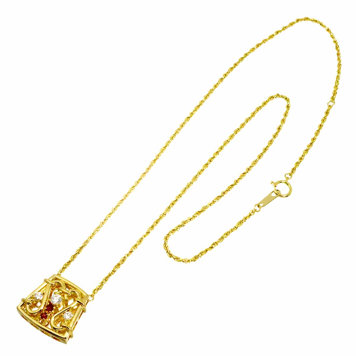 Diamond 0.28ct Ruby 0.09ct Necklace K18 Yellow Gold 750