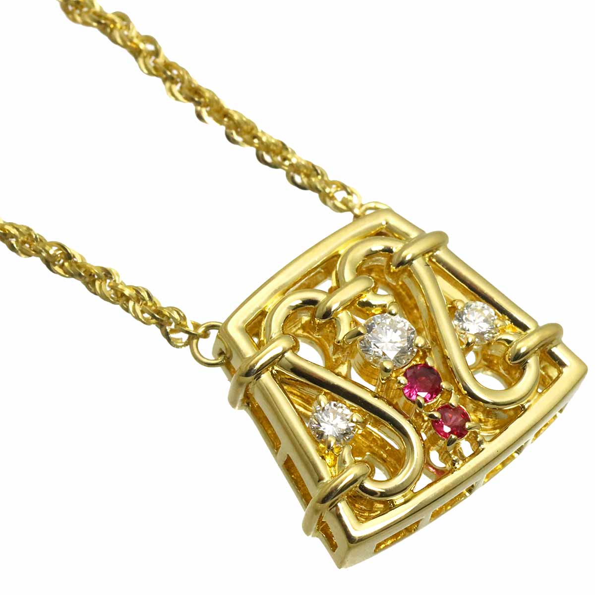 Diamond 0.28ct Ruby 0.09ct Necklace K18 Yellow Gold 750