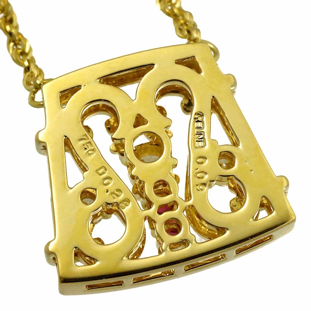 Diamond 0.28ct Ruby 0.09ct Necklace K18 Yellow Gold 750
