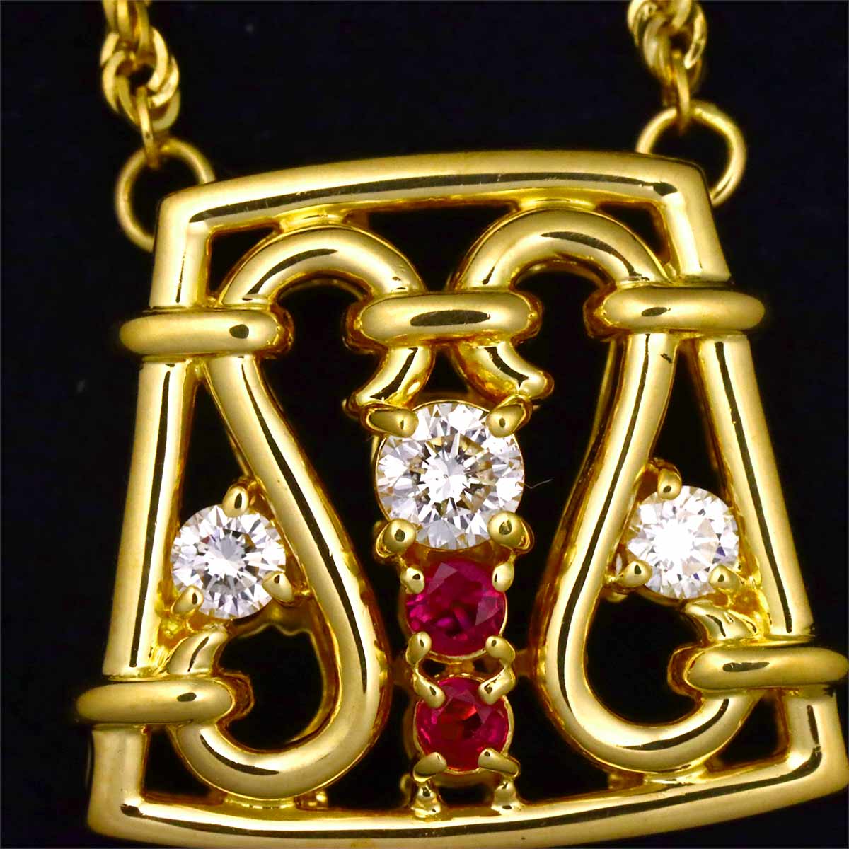 Diamond 0.28ct Ruby 0.09ct Necklace K18 Yellow Gold 750