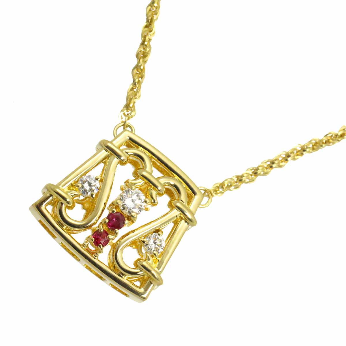 Diamond 0.28ct Ruby 0.09ct Necklace K18 Yellow Gold 750