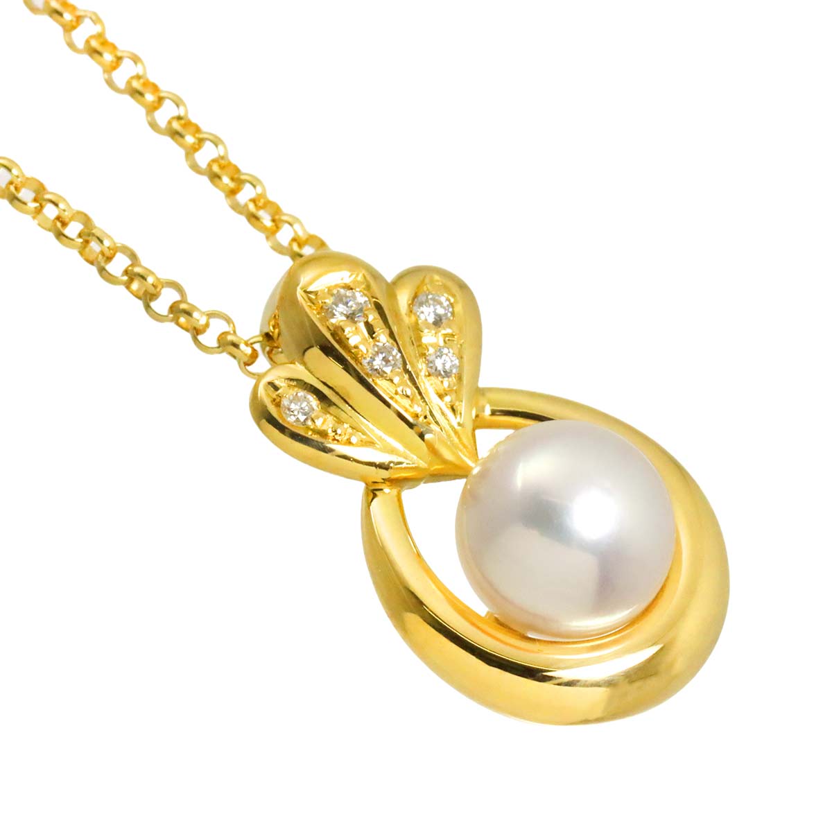 Akoya Pearl 7.6mm Diamond 0.05ct Necklace 18K YG 750