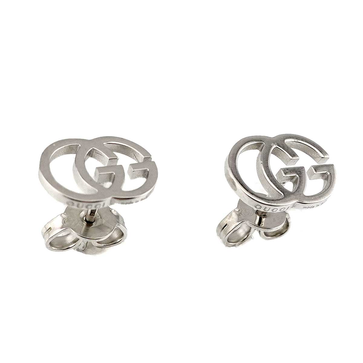 GUCCI Logo Earrings Pierced 18K White Gold 750