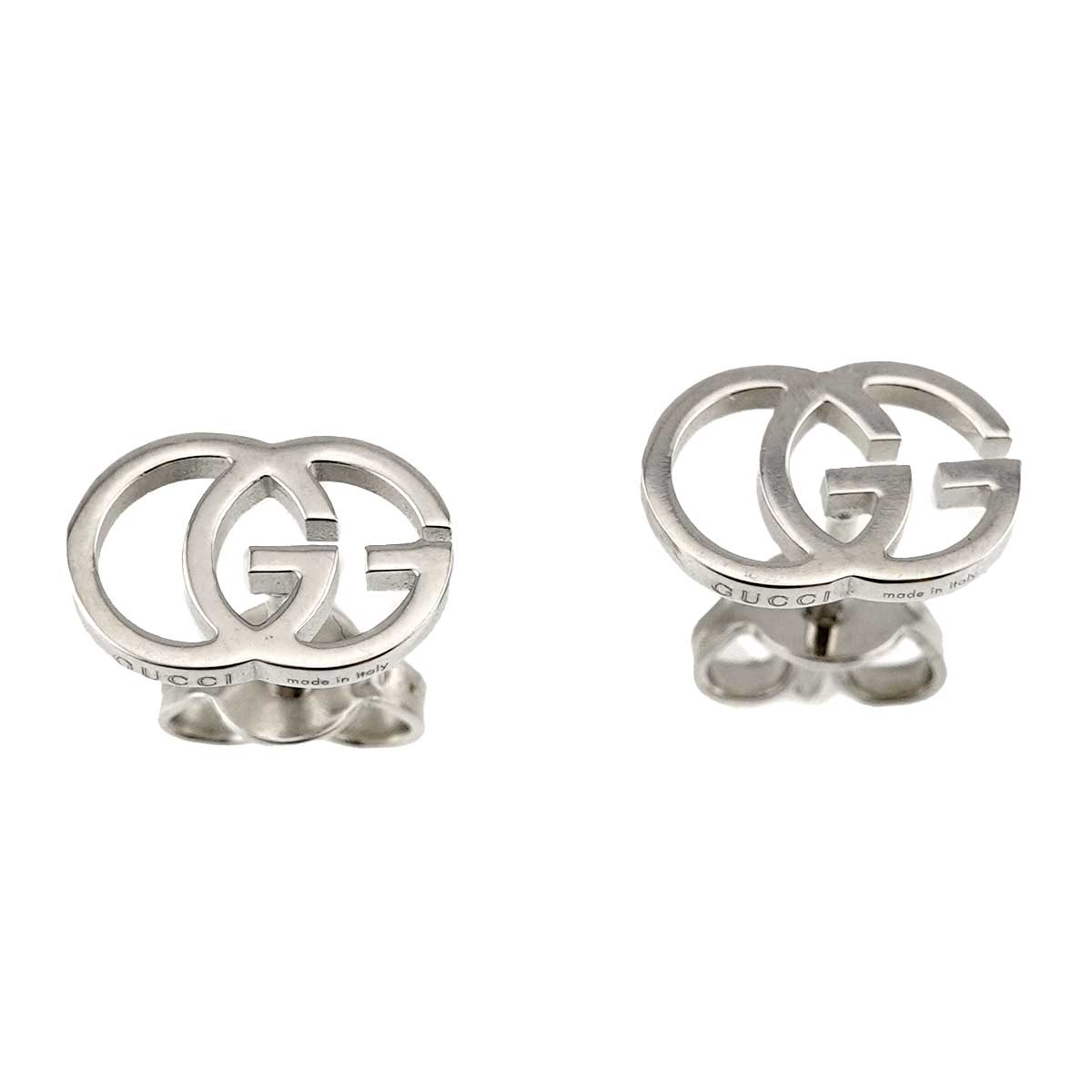 GUCCI Logo Earrings Pierced 18K White Gold 750
