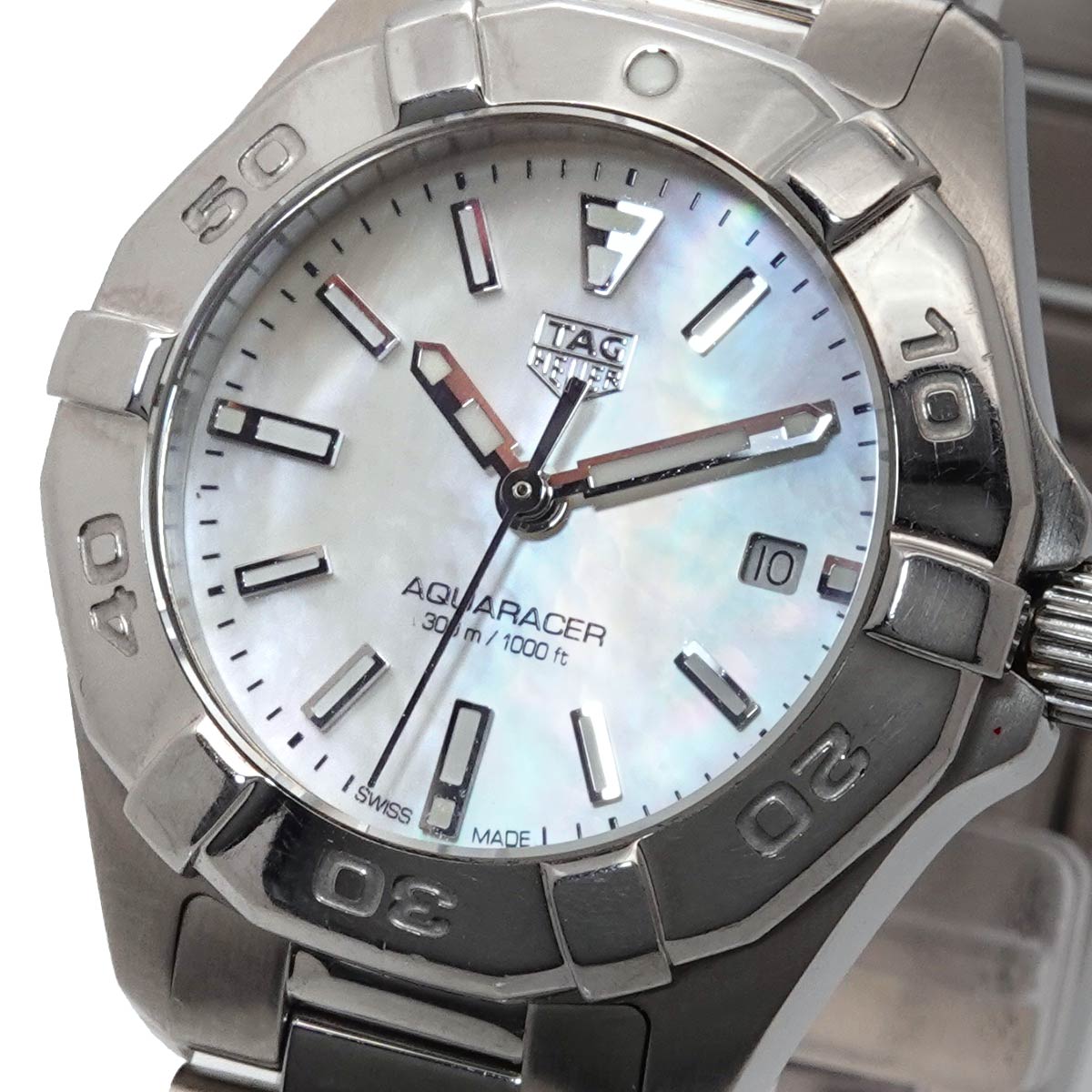 Aquaracer 300 WBD1411 Quartz Date White Shell Dial Ladies