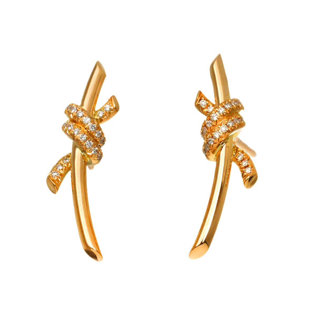 Knot Diamond Earrings Pierced 18K Pink Gold 750