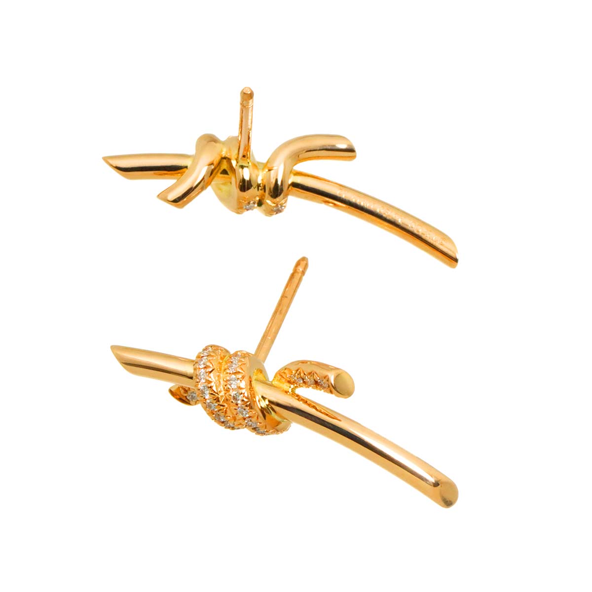 Knot Diamond Earrings Pierced 18K Pink Gold 750