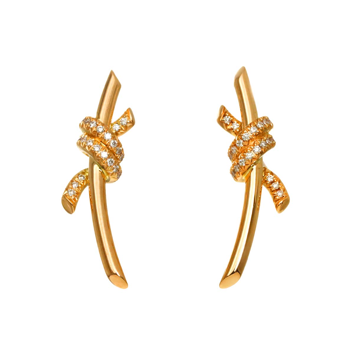 Knot Diamond Earrings Pierced 18K Pink Gold 750