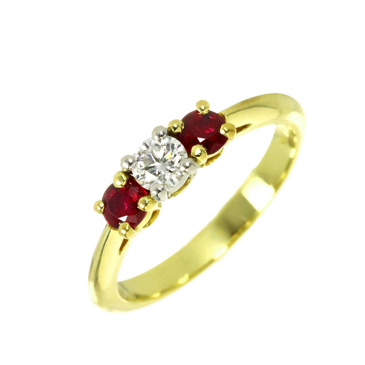 Diamond Ruby Ring 18K YG 750 Pt size5.25(US)