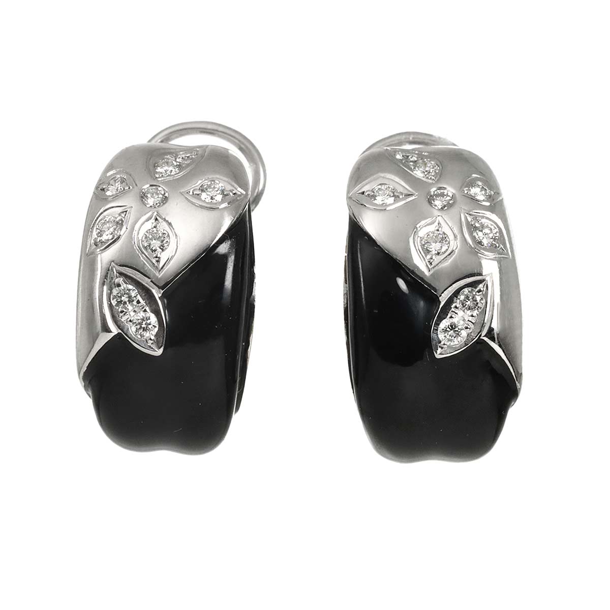 Diamond 0.11ct/0.11ct Onyx Earrings Clip on 18K White Gold 750