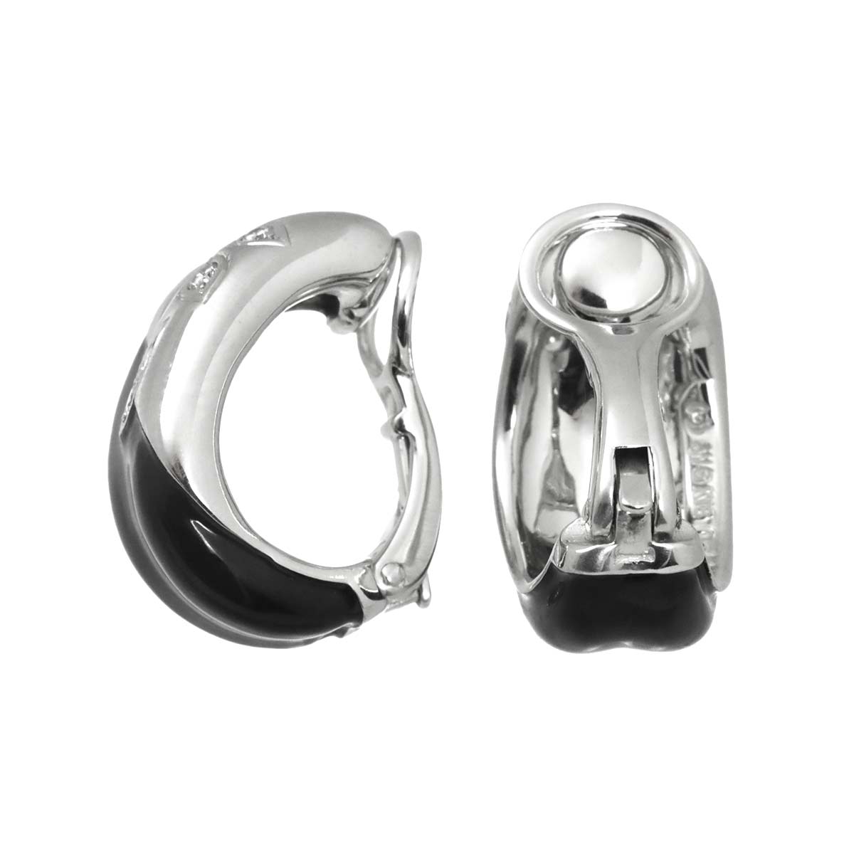 Diamond 0.11ct/0.11ct Onyx Earrings Clip on 18K White Gold 750