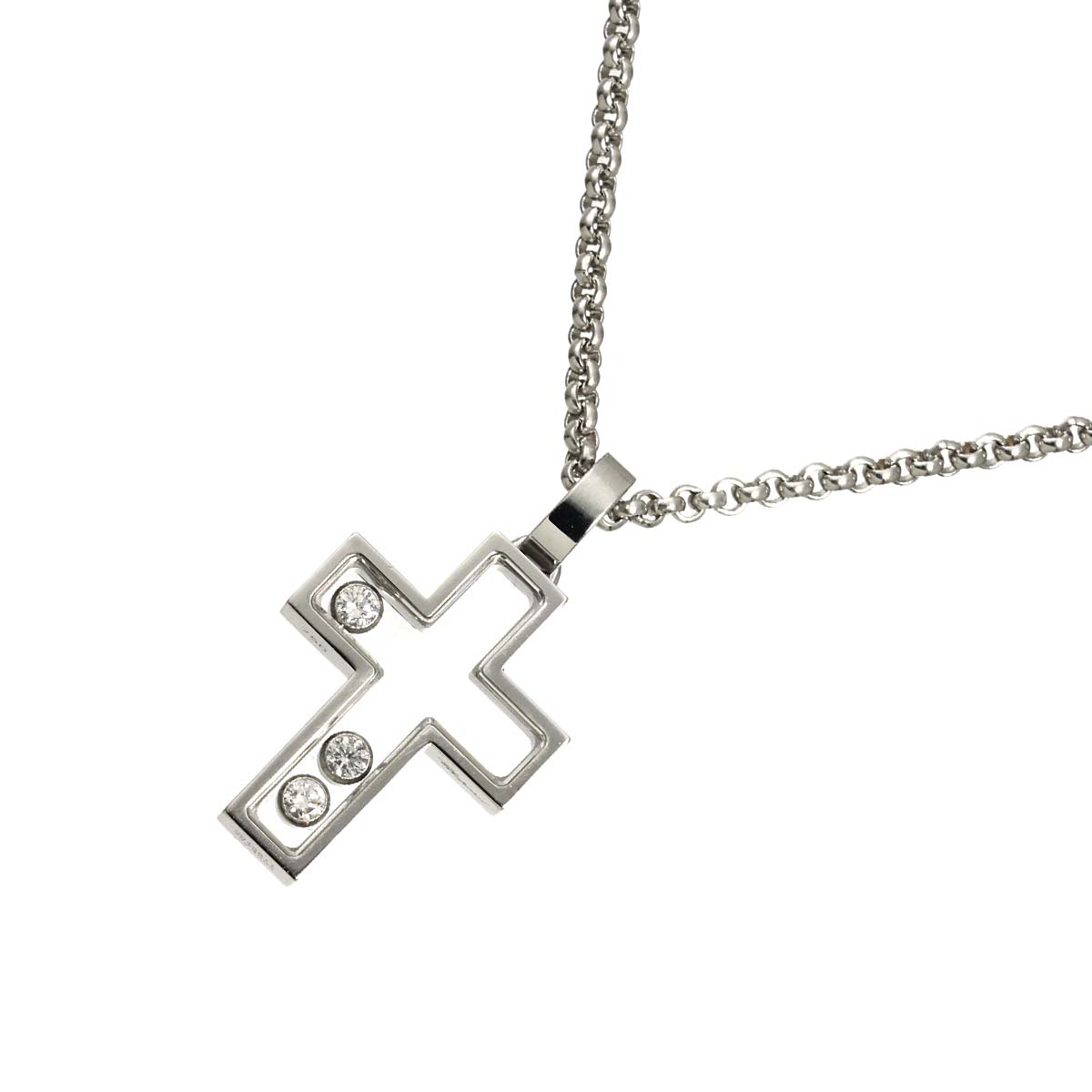 Happy Diamond Cross Necklace 18K White Gold 750