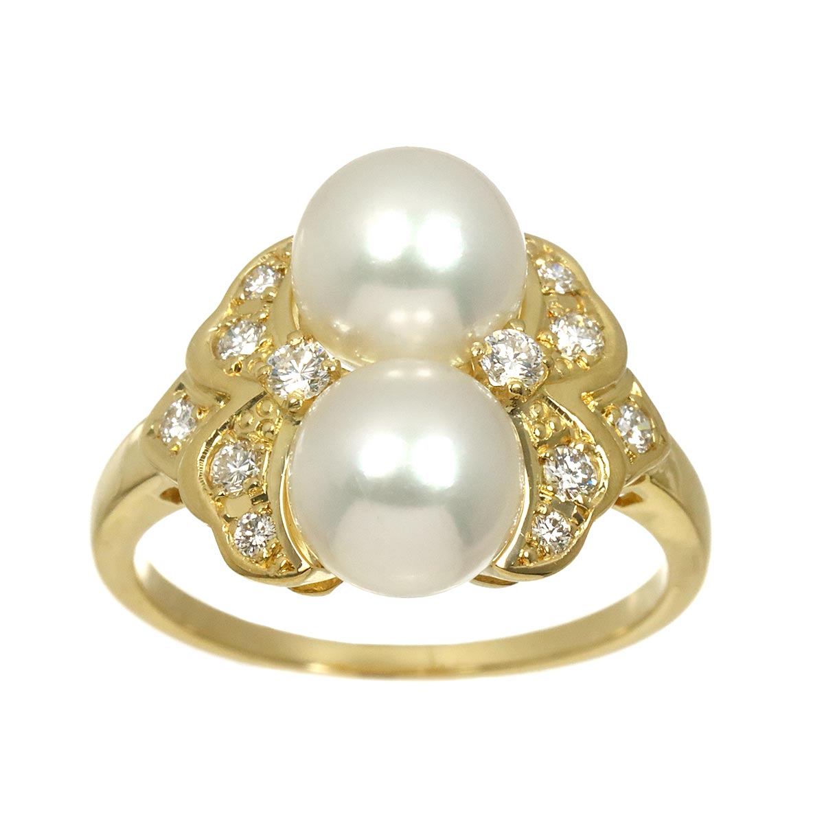 Akoya Pearl 7.7mm Diamond Ring 18K YG 750 size7.5(US)