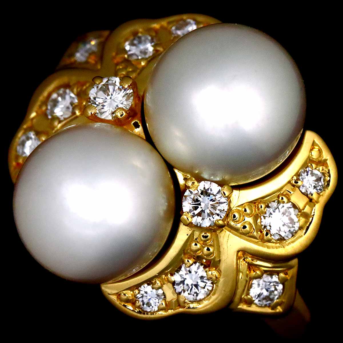 Akoya Pearl 7.7mm Diamond Ring 18K YG 750 size7.5(US)