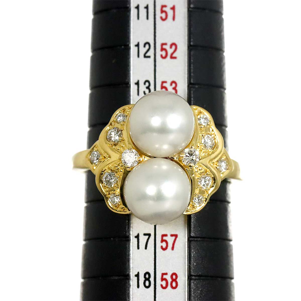 Akoya Pearl 7.7mm Diamond Ring 18K YG 750 size7.5(US)