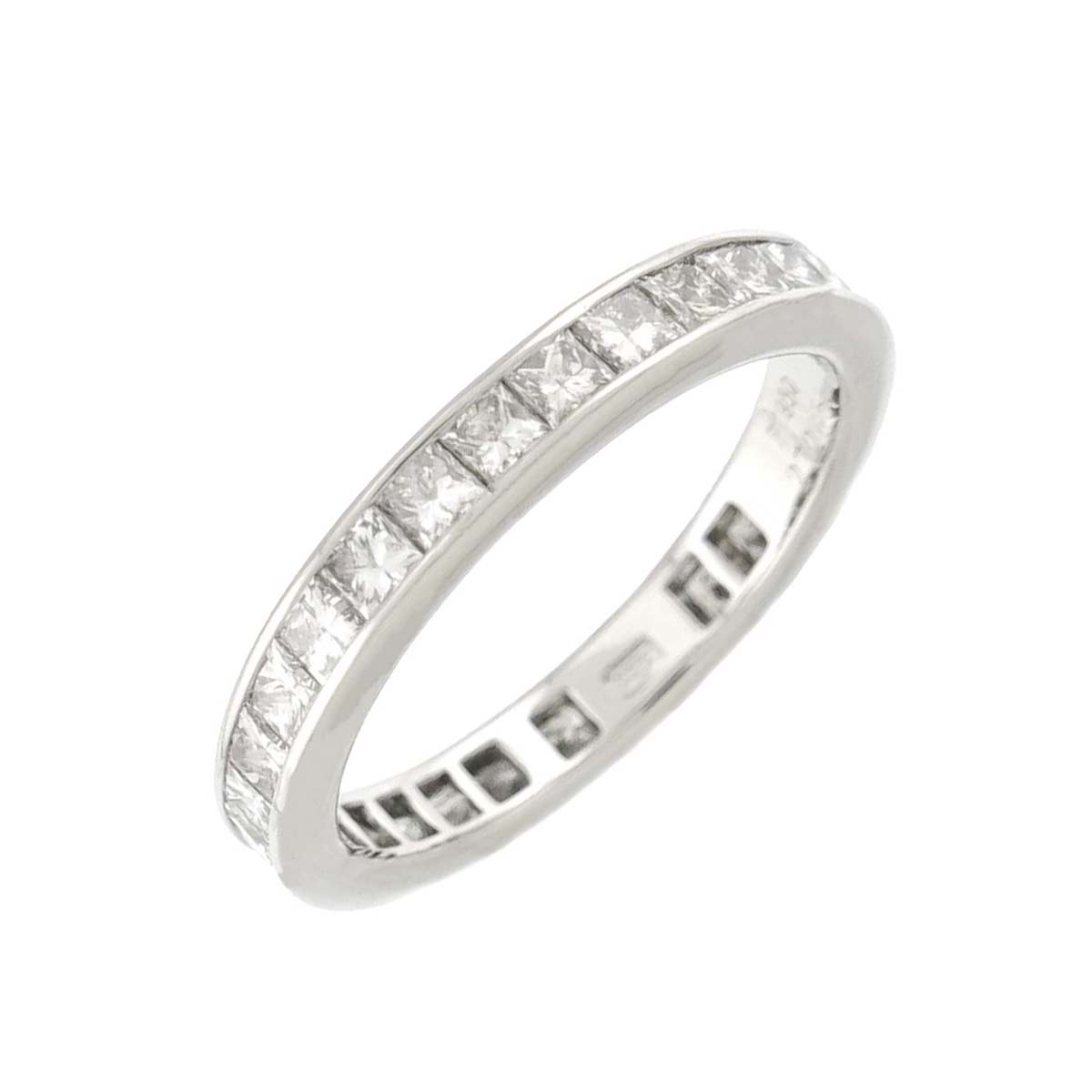 Princess Cut Channel Set Full Diamond Ring Platinum size4.75-5(US)