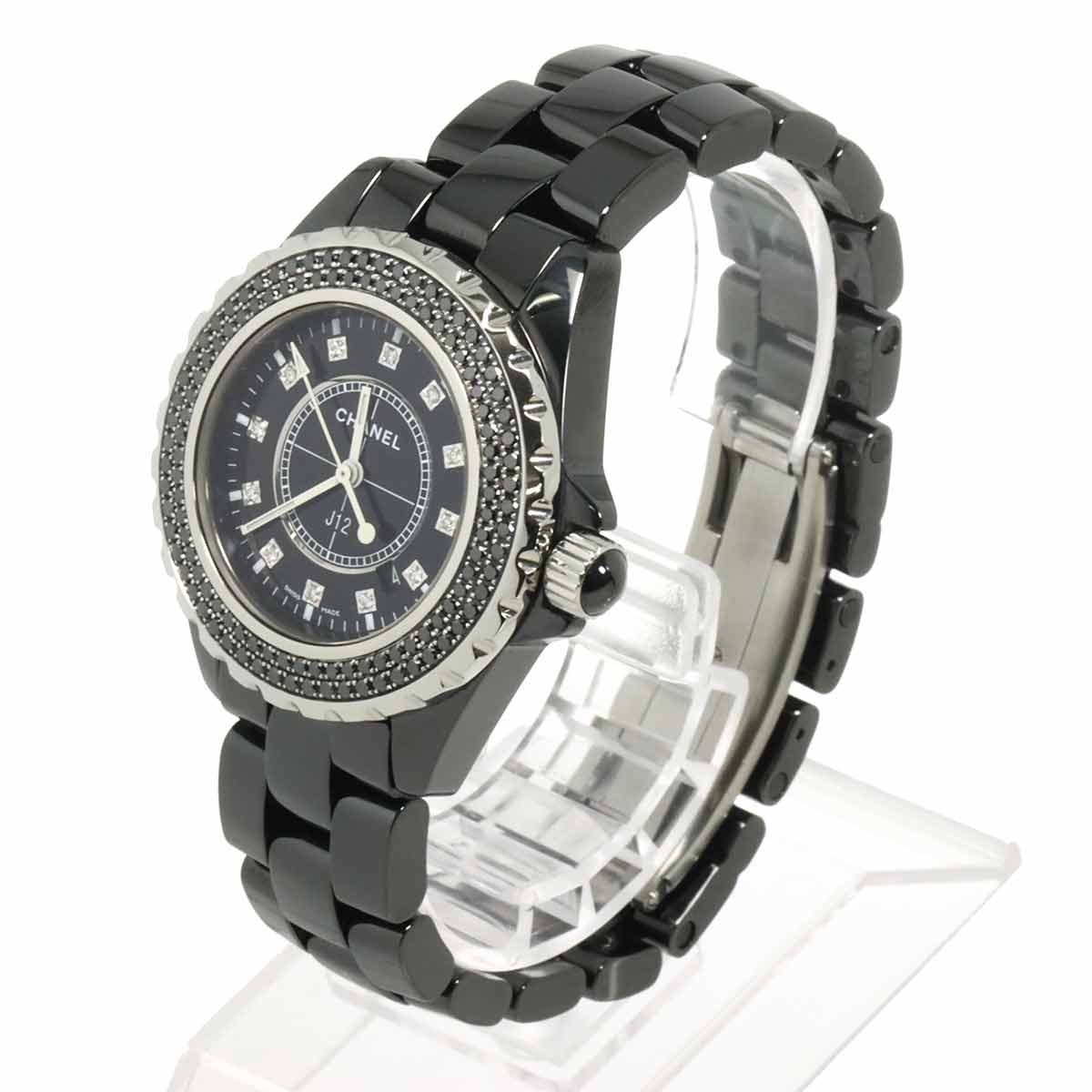 J12 H0941 Black Diamond Bezel Quartz Black Dial Ladies Watch