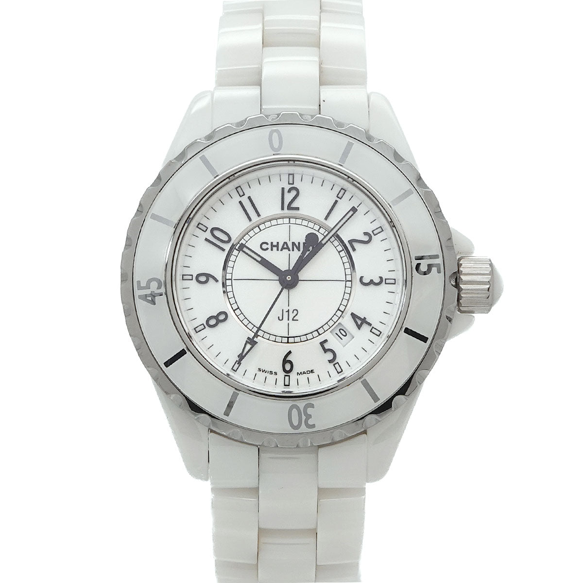J12 33mm H0968 Date Ceramic Quartz White Dial Ladies Watch