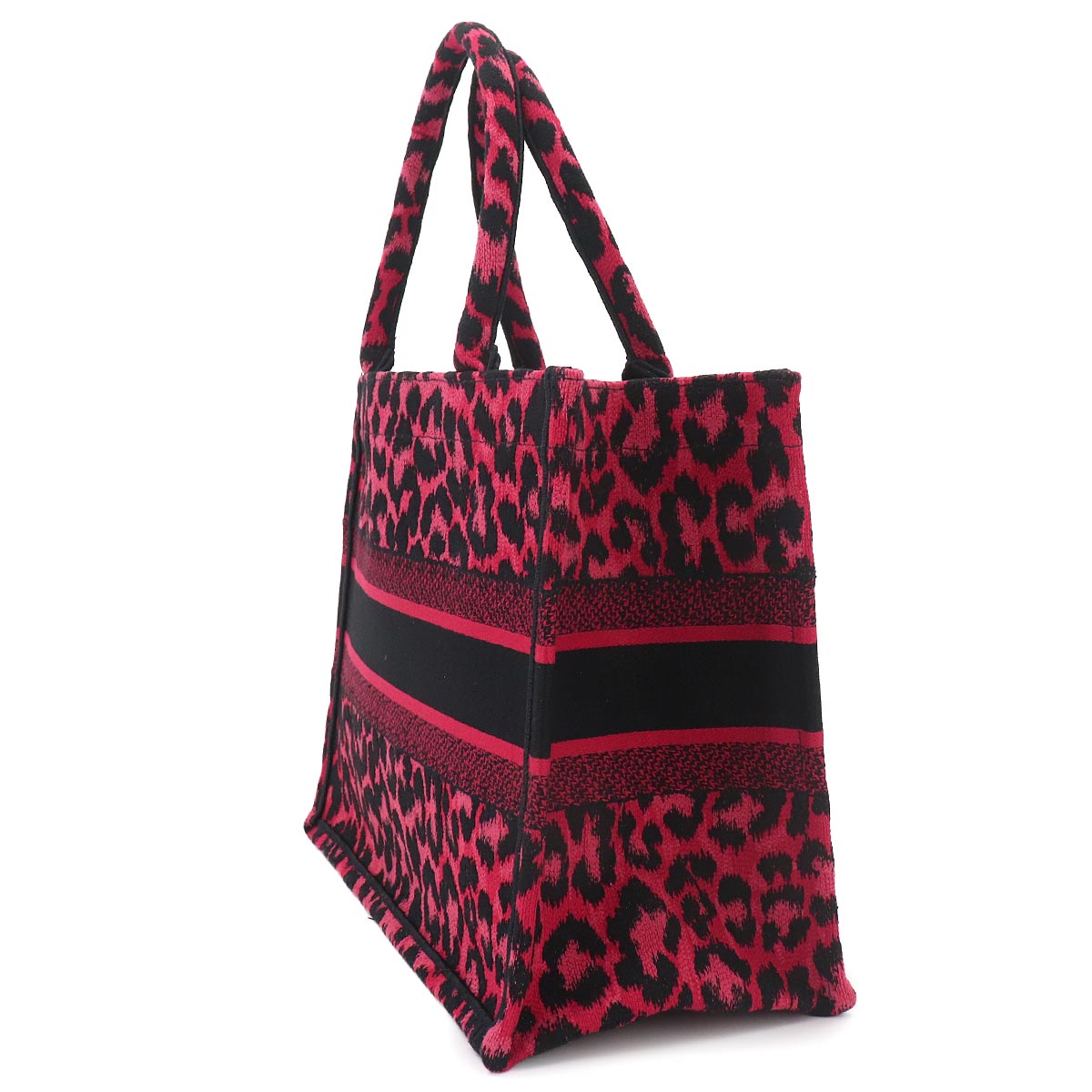 Oblique Book Tote Medium Bag Canvas Pink Leopard