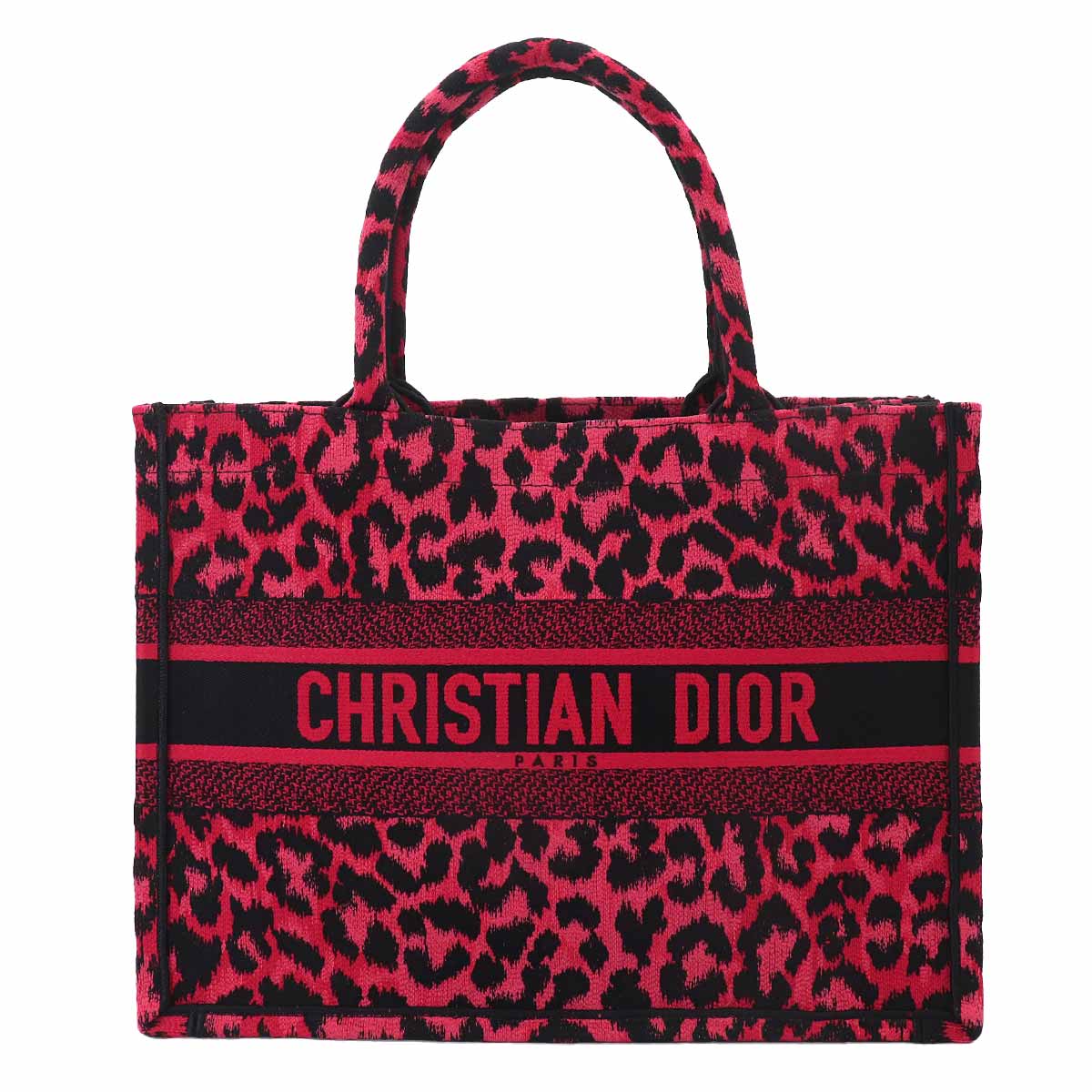 Oblique Book Tote Medium Bag Canvas Pink Leopard