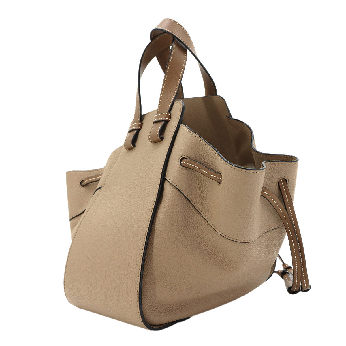 Hammock Drawstring Small Hand Shoulder Bag Leather Beige Brown