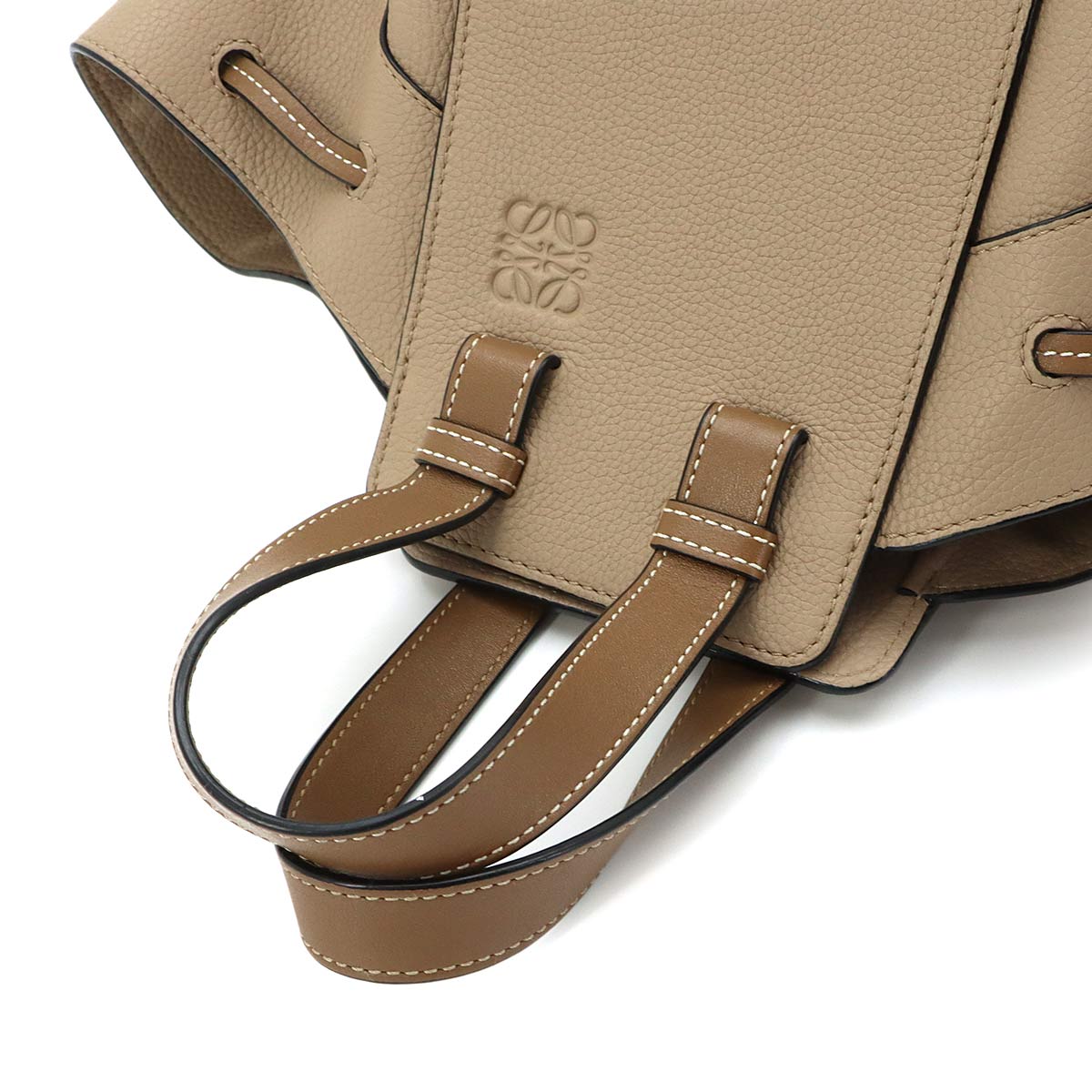 Hammock Drawstring Small Hand Shoulder Bag Leather Beige Brown