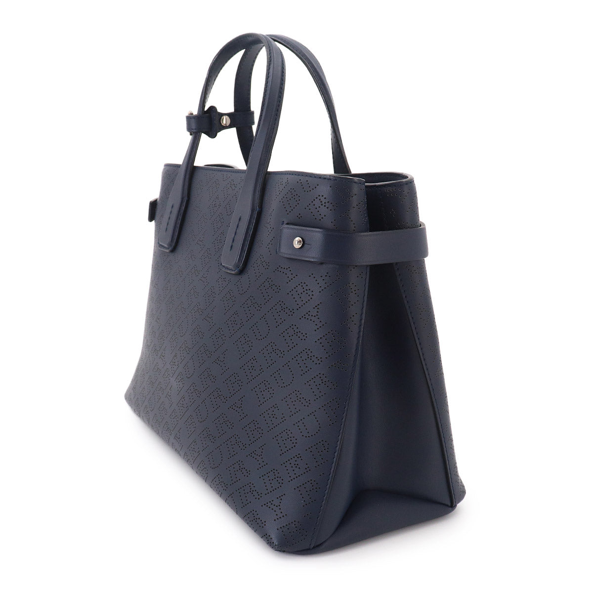 Hand Shoulder Bag Leather Navy Logos