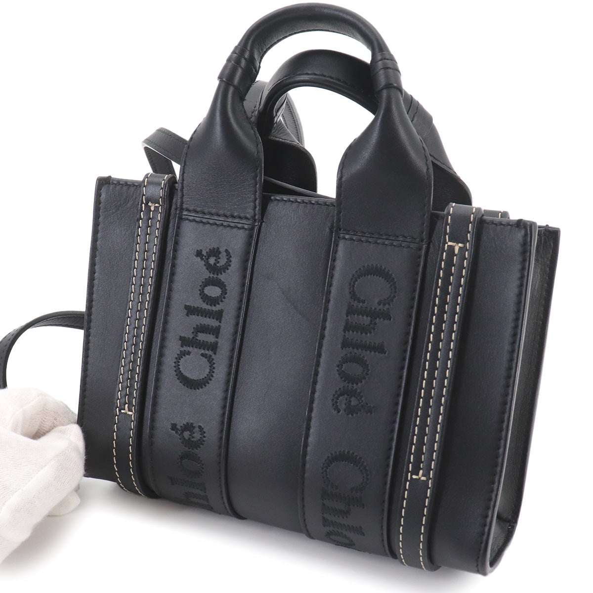 Woody Mini Tote Shoulder Bag Leather Black CHC23UP237I60