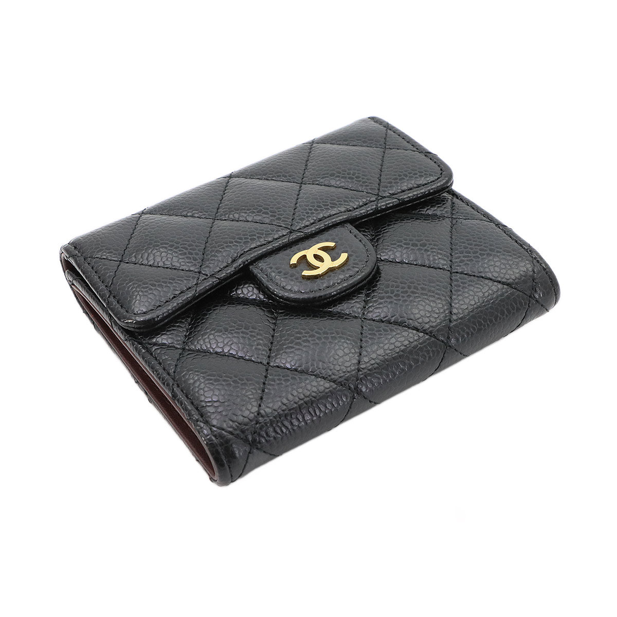 Matelasse Compact Wallet Leather Black A82288